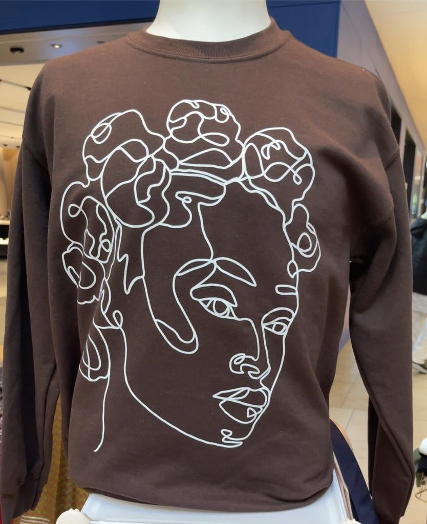 Bantu knot Afro line art Crew Neck Sweatshirt