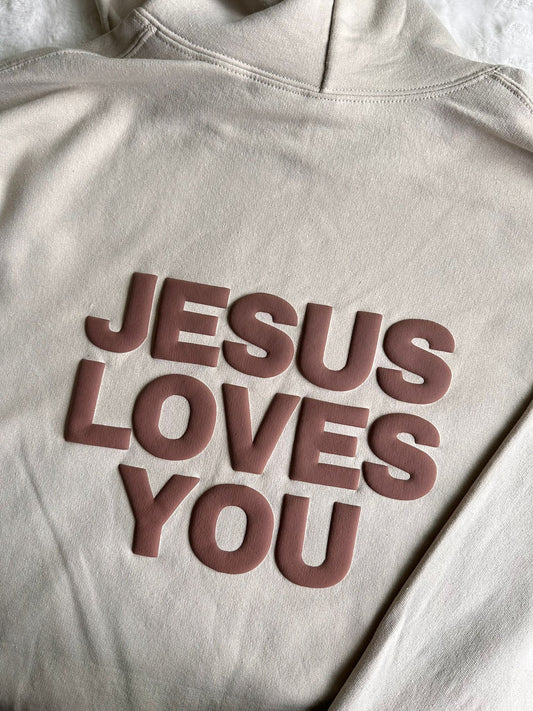 JESUS LOVES BEIGE HOODIE